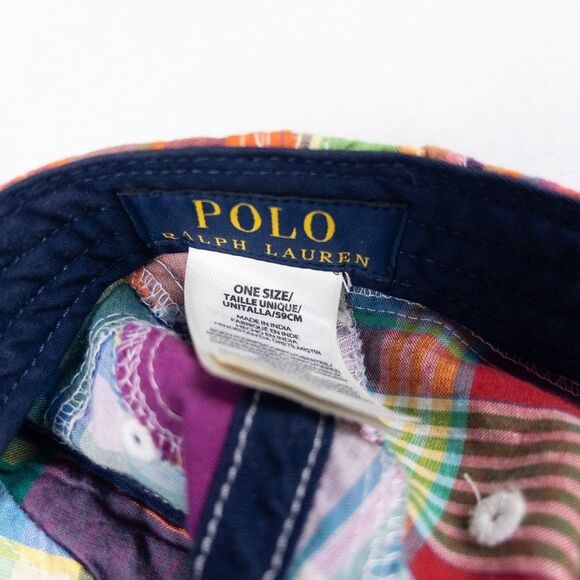 Polo Ralph Lauren Madras Patchwork Plaid Pony Hat Multi Color Adjustable Cap - Picture 5 of 6